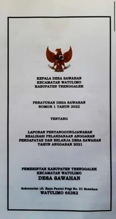 Peraturan Desa Sawahan Nomor 1 Tahun 2022 Tentang Realisasi Pelaksanaan APBDes TA 2021